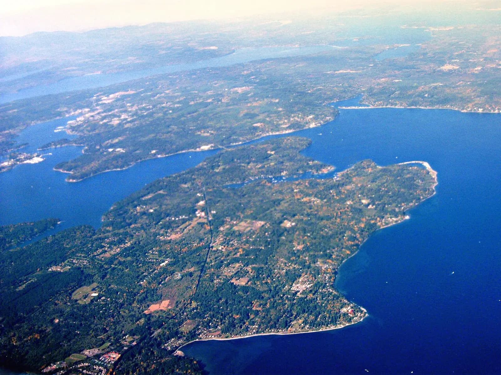 Bainbridge Island, Washington: Aerial view of Bainbridge Island and Agate Passage in Olympic Peninsula